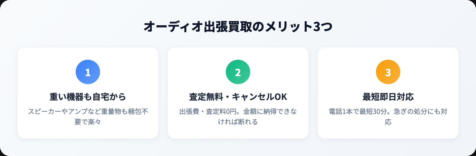 オーディオ買取 出張買取のメリット図解